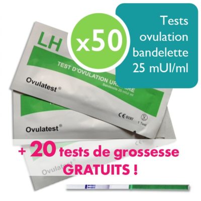 50 tests d'ovulation bandelette 25 mIU + 20 tests de grossesse bandelette